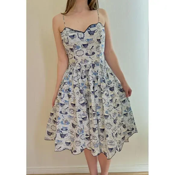 Vintage Blue and White French Bistro Dress - Picture 6 of 10